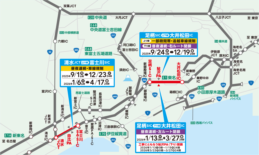 小田原東IC～二宮ICにおける交通規制のご案内