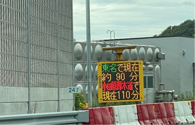 迂回ルートへの分岐部手前の専用の道路交通情報板の所要時間表示イメージ（過年度設置状況）