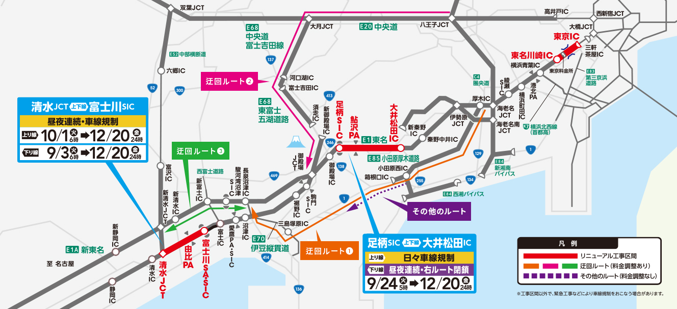 各工事区間における交通規制のご案内